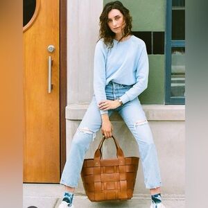 SHINOLA DETROIT Bixby Basket Tote Bag- LARGE-Chesnut Brown Woven Leather Tote